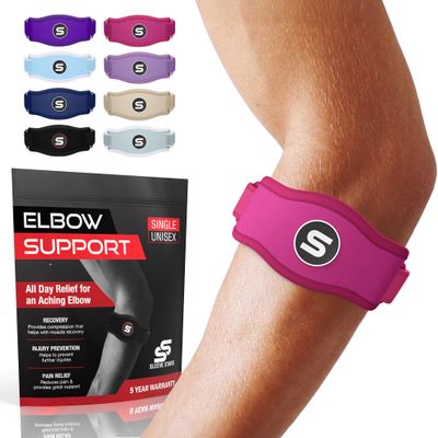 Sleeve Stars Tennis Elbow Brace for Men & Women, Elbow Brace for Tendonitis, Tennis Elbow Strap, Golfers Elbow Brace, Elbow Support Wrap for Tennis Elbow Relief, Fits 9"-23" (Pair/Hot Pink)