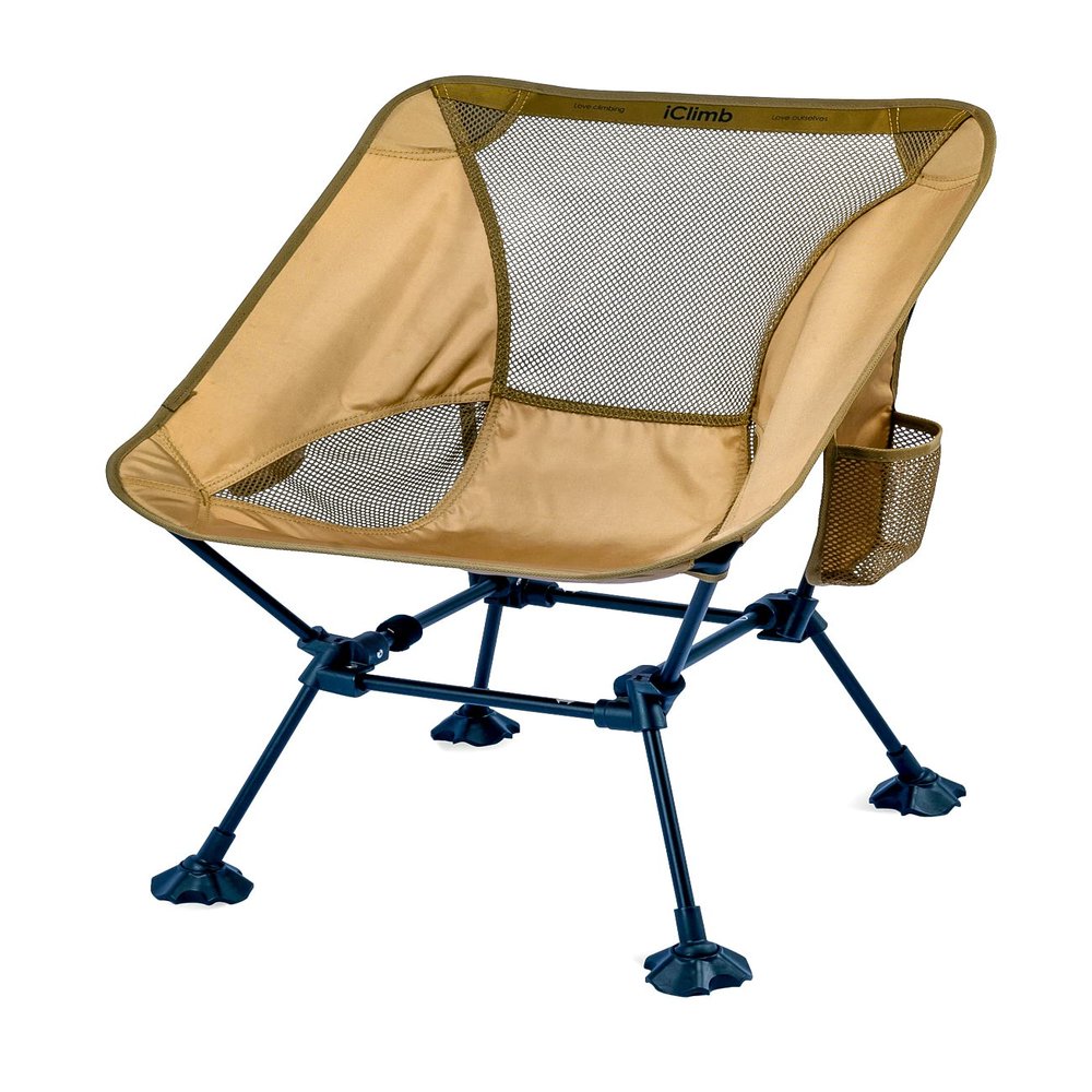 iClimb Ultralight Compact Camping Folding Beach Chair with Anti-Sinking Large Feet and Back Support Webbing (Brown - Square Frame - 2PC)