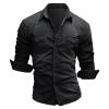 Maiyifu-GJ Men's Long Sleeve Denim Shirt Casual Button-Down Western Regular Fit Shirts Slim Fit Washed Jean Shirt (Black,X-Large) view 1