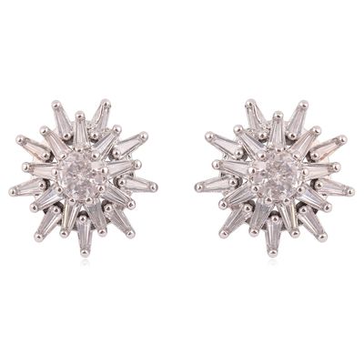 GRACE JUN 14K White Gold Plated CZ Clip On Stud Earrings Sparkling Cubic Zirconia Non Pierced Clip-Earrings For Women Ear Clip (Silver Clip-ons Earrings)