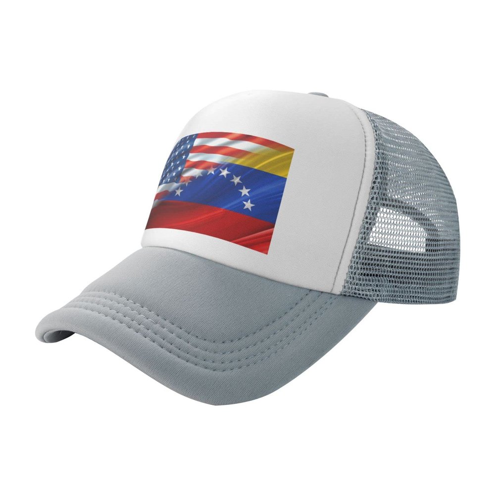 American Venezuela Combined Corrugated Flag Baseball Cap Trucker Hat for Men and Women Adjustable Outdoor Mesh Snapback Hat Gray
