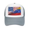 American Venezuela Combined Corrugated Flag Baseball Cap Trucker Hat for Men and Women Adjustable Outdoor Mesh Snapback Hat Gray view 2