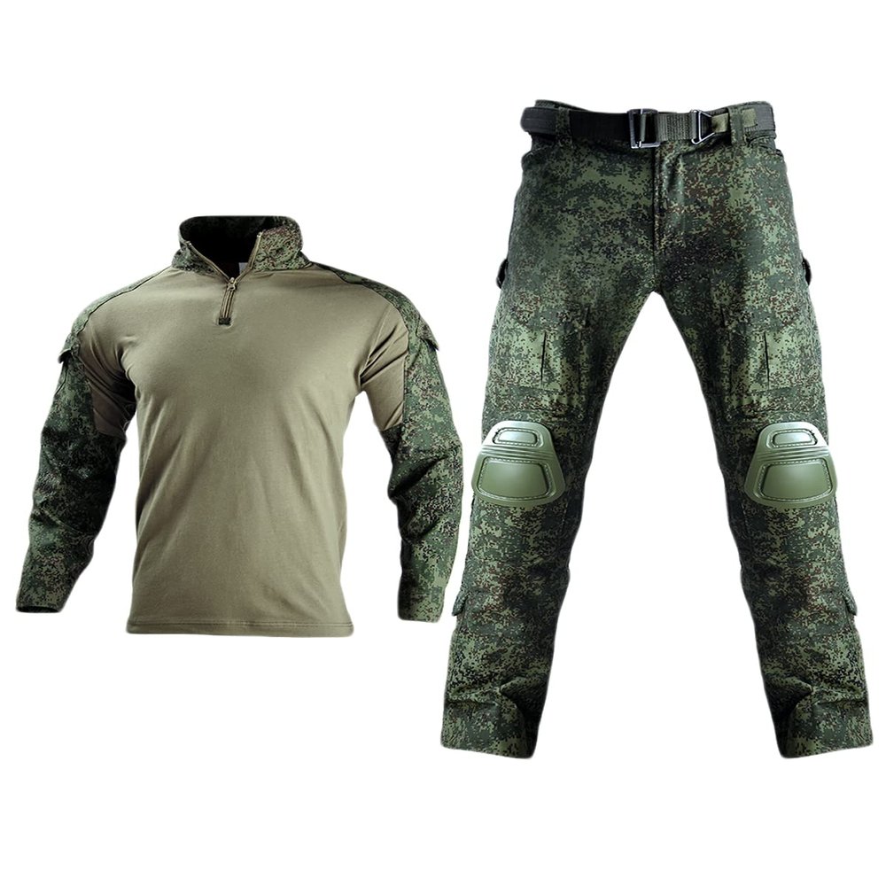 HARGLESMAN Men's Tactical Airsoft Long Sleeve Uniform Set Shirts Snug Fitting Top Shirt Practical Painting Ball Comfortable Breathable Soft Work Hiking Hunting Outdoor Suits Russian Camo XL