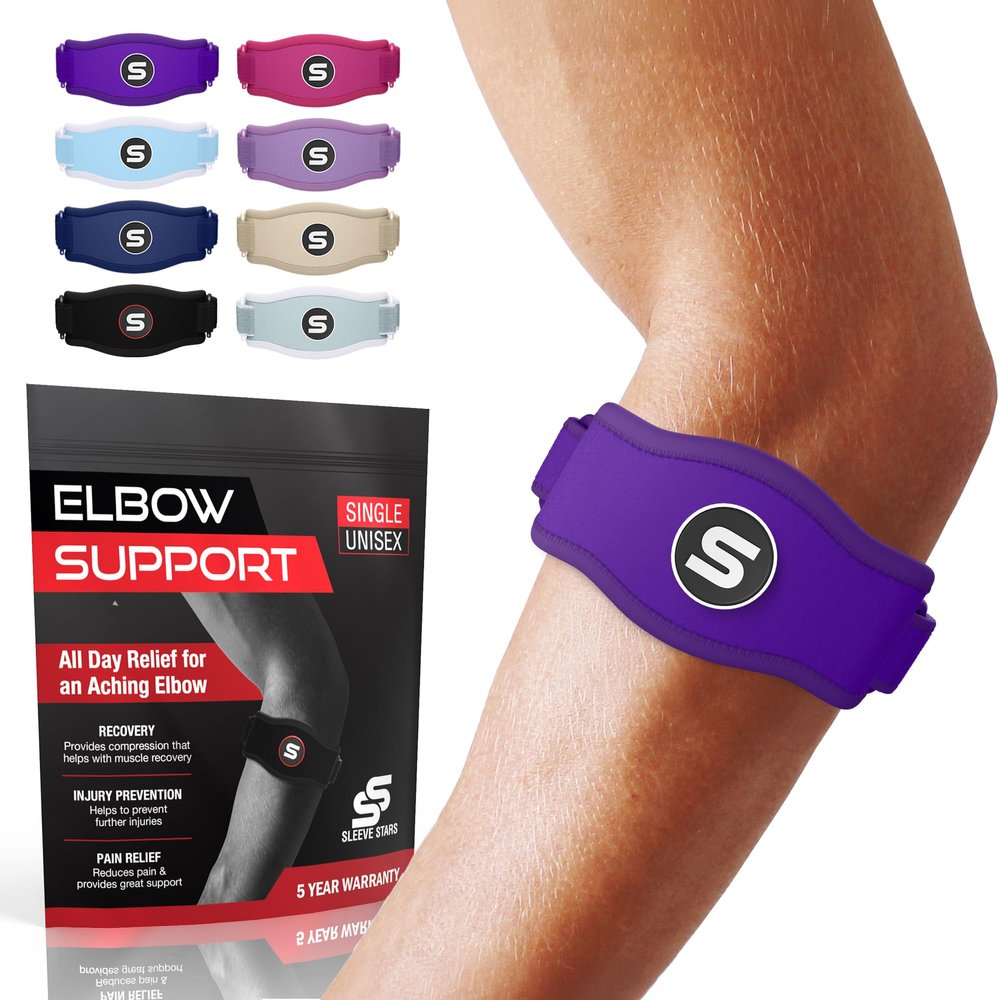 Sleeve Stars Tennis Elbow Brace for Men & Women, Elbow Brace for Tendonitis, Tennis Elbow Strap, Golfers Elbow Brace, Elbow Support Wrap for Tennis Elbow Relief, Fits 9"-23" (Pair/Dark Purple)