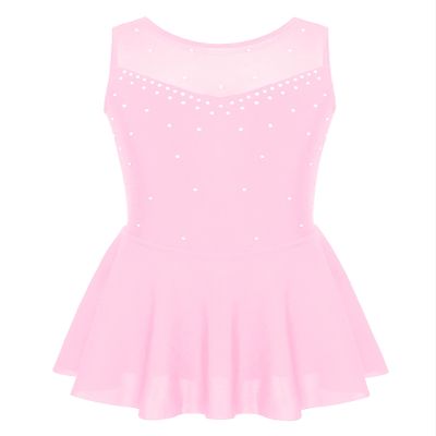 Yeahdor Girls Spakle Rhinestones Figure Ice Skating Dress Gymnastic Tank Leotard Ballet Dance Tutu Dress Pink 14 Years