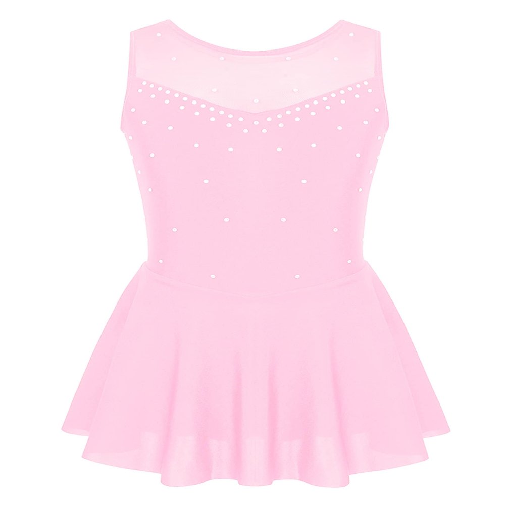 Yeahdor Girls Spakle Rhinestones Figure Ice Skating Dress Gymnastic Tank Leotard Ballet Dance Tutu Dress Pink 14 Years