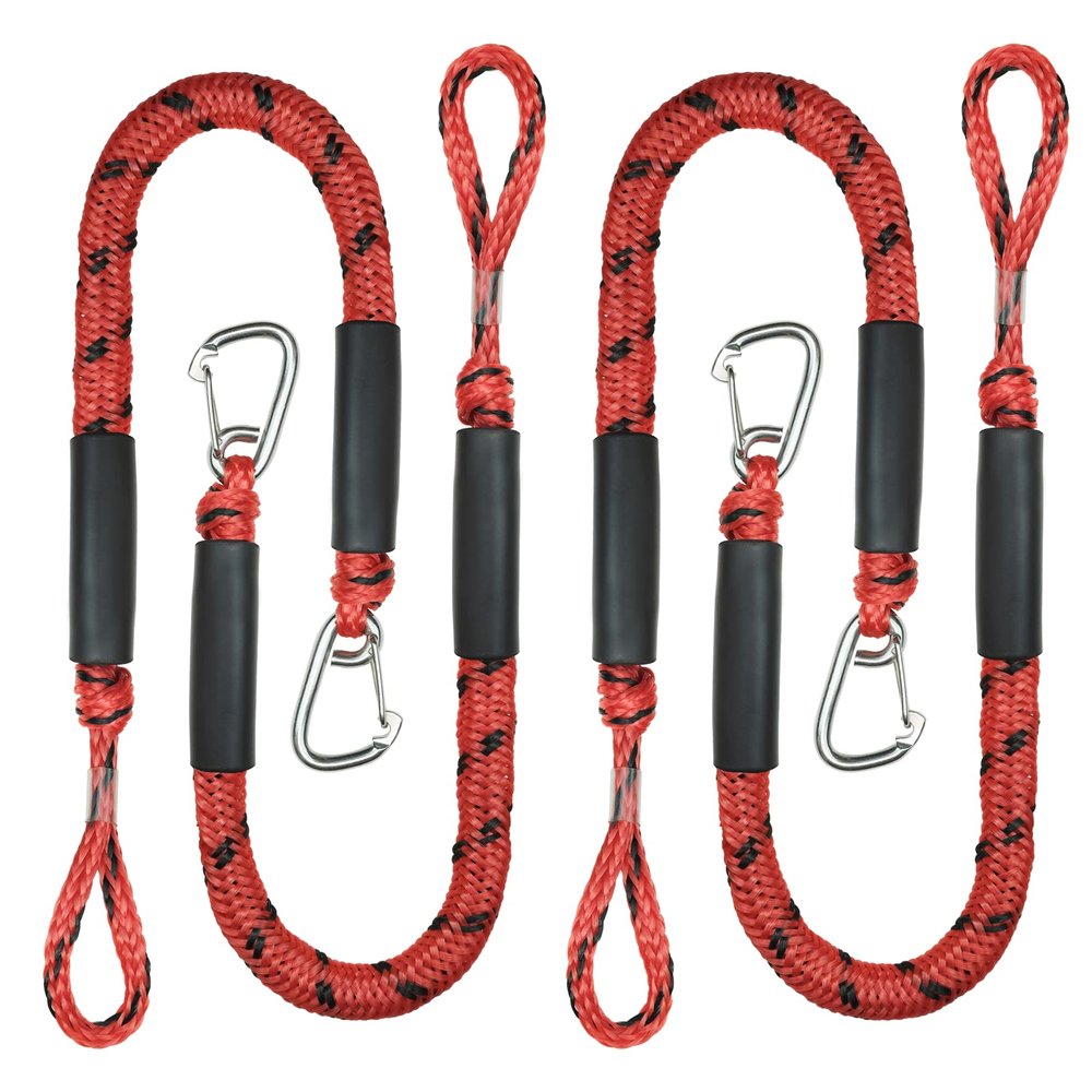 4 Pack Bungee Boat Dock Line with Stainless Steel Clip 3FT Mooring Rope Boat Accessories Docking Lines PWC Dockline for Boats Kayak, Jet Ski, Pontoon, Canoe, Power Boat WaveRunner(Red&Black)