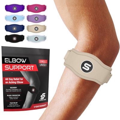 Sleeve Stars Tennis Elbow Brace for Men & Women, Elbow Brace for Tendonitis, Tennis Elbow Strap, Golfers Elbow Brace, Elbow Support Wrap for Tennis Elbow Relief, Fits 9"-23" (Pair/Beige)