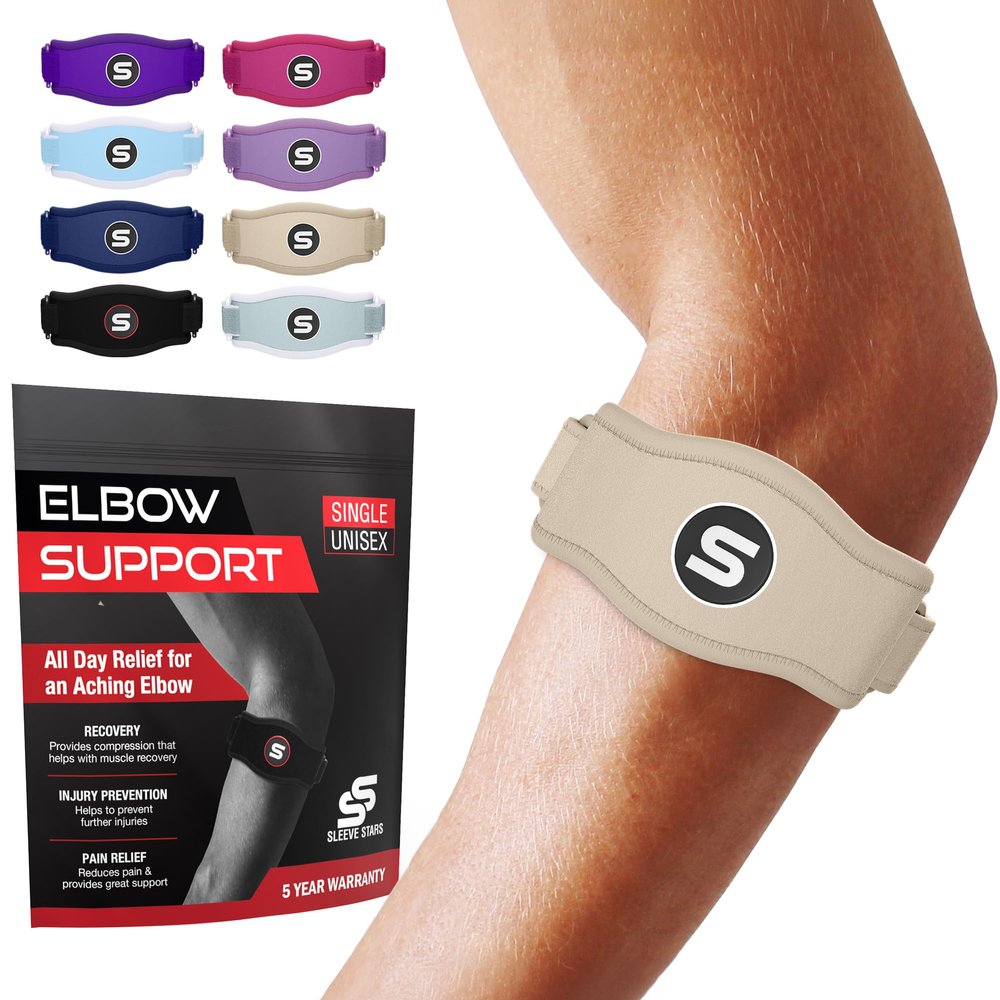 Sleeve Stars Tennis Elbow Brace for Men & Women, Elbow Brace for Tendonitis, Tennis Elbow Strap, Golfers Elbow Brace, Elbow Support Wrap for Tennis Elbow Relief, Fits 9"-23" (Pair/Beige)