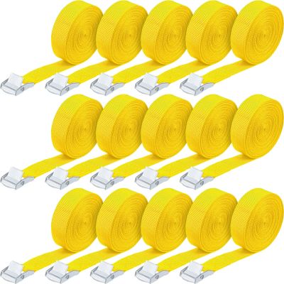 Riakrum 15 Pack 16 Feet Lashing Straps Adjustable Kayaks Tie Down Cam Buckle Straps with Buckles up to 250lbs for Cargo, Luggage, Motorcycles, Truck, Car Roof Rack, Sup Surfboard(Yellow)