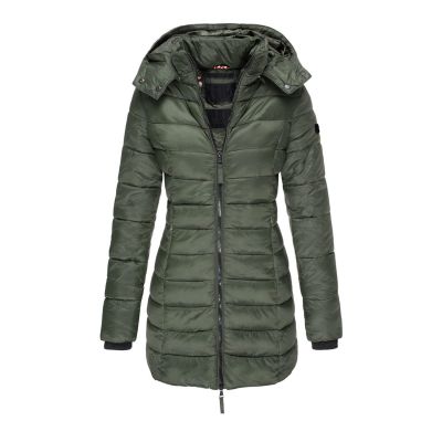 JEsilunmaMY Women's Slim Fit Puffer Coat Zip Up Long Sleeve Warm Winter Hooded Parkas Solid Color Thicken Down Outwear Jacket (Green,Small)