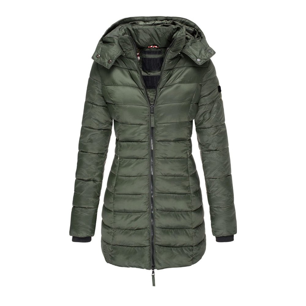JEsilunmaMY Women's Slim Fit Puffer Coat Zip Up Long Sleeve Warm Winter Hooded Parkas Solid Color Thicken Down Outwear Jacket (Green,Small)