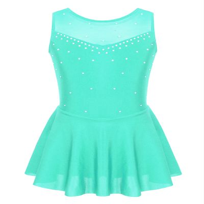 Yeahdor Girls Spakle Rhinestones Figure Ice Skating Dress Gymnastic Tank Leotard Ballet Dance Tutu Dress Mint Green 10 Years