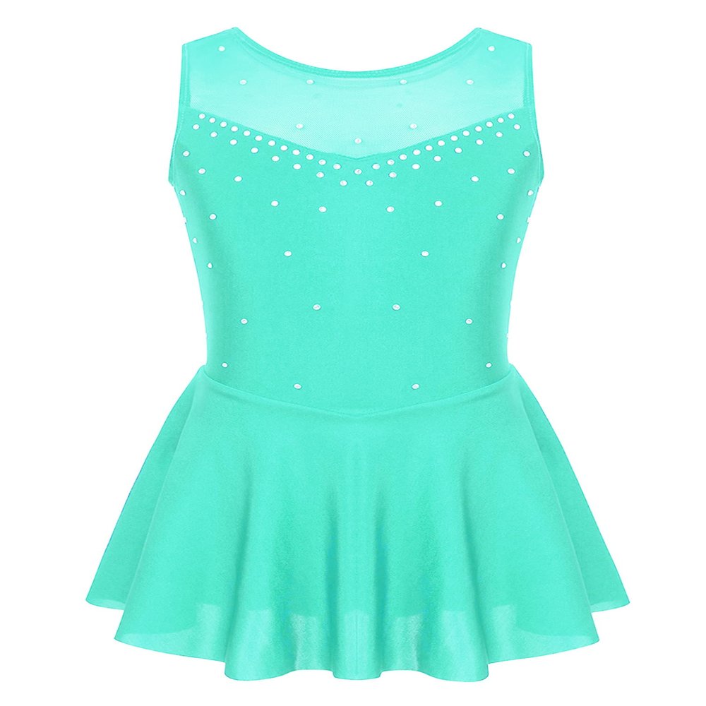 Yeahdor Girls Spakle Rhinestones Figure Ice Skating Dress Gymnastic Tank Leotard Ballet Dance Tutu Dress Mint Green 10 Years