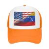 American Venezuela Combined Corrugated Flag Baseball Cap Trucker Hat for Men and Women Adjustable Outdoor Mesh Snapback Hat Orange view 2