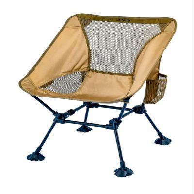 iClimb Ultralight Compact Camping Folding Beach Chair with Anti-Sinking Large Feet and Back Support Webbing (Brown- Square Frame)
