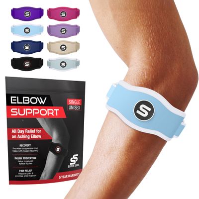 Sleeve Stars Tennis Elbow Brace for Men & Women, Elbow Brace for Tendonitis, Tennis Elbow Strap, Golfers Elbow Brace, Elbow Support Wrap for Tennis Elbow Relief, Fits 9"-23" (Pair/Light Blue)