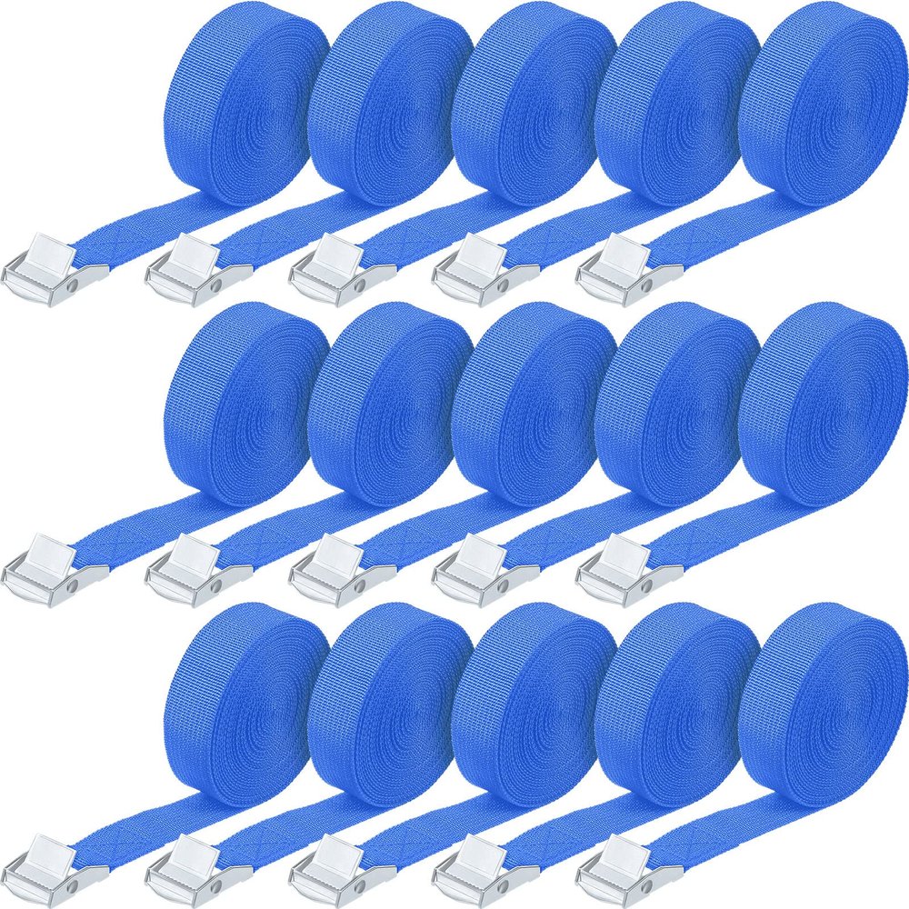 Riakrum 15 Pack 16 Feet Lashing Straps Adjustable Kayaks Tie Down Cam Buckle Straps with Buckles up to 250lbs for Cargo, Luggage, Motorcycles, Truck, Car Roof Rack, Sup Surfboard(Blue)