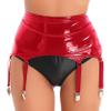 WinChang Women's Wet Look PVC Leather Mini Skirt Sexy High Waist Bodycon Clubwear Garter Belt with Six Metal Buckle Clips 02 Small view 1