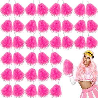 Lenwen 40 Pack Pom Poms Cheerleading Sports Dance Spirited Plastic Cheer Pompom Cheerleading Poms with Handles for Adults Rooters Sports Team Cheering Party(Pink)