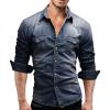 Maiyifu-GJ Men's Long Sleeve Denim Shirt Casual Button-Down Western Regular Fit Shirts Slim Fit Washed Jean Shirt (Dark Blue,Large) view 2