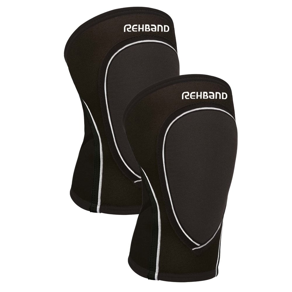 Rehband Indoor-Sports knee pads, 3mm Neoprene knee protectors for volleyball, handball & dancing, Unisex knee protector support, Colour:Black - 1 Pair, Size:X-Large