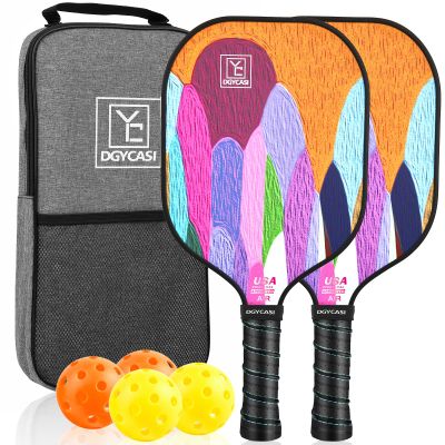 Pickleball Paddles Set of 2, USAPA Approved Pickleball Set, Fiberglass Lightweight Pickleball Rackets 2 Pack, 2 Outdoor Pickleball, 2 Indoor Pickleball Balls, 1 Pickleball Bag for Women Men, Orange