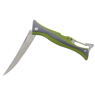 Smiths 51383 RegalRiver 4-Inch Folding Flex Fillet Knife Green Stainless Steel Locking Blade Pocket Knife Fisherman Accessory Carabiner Portable Fish Cleaning & Deboning