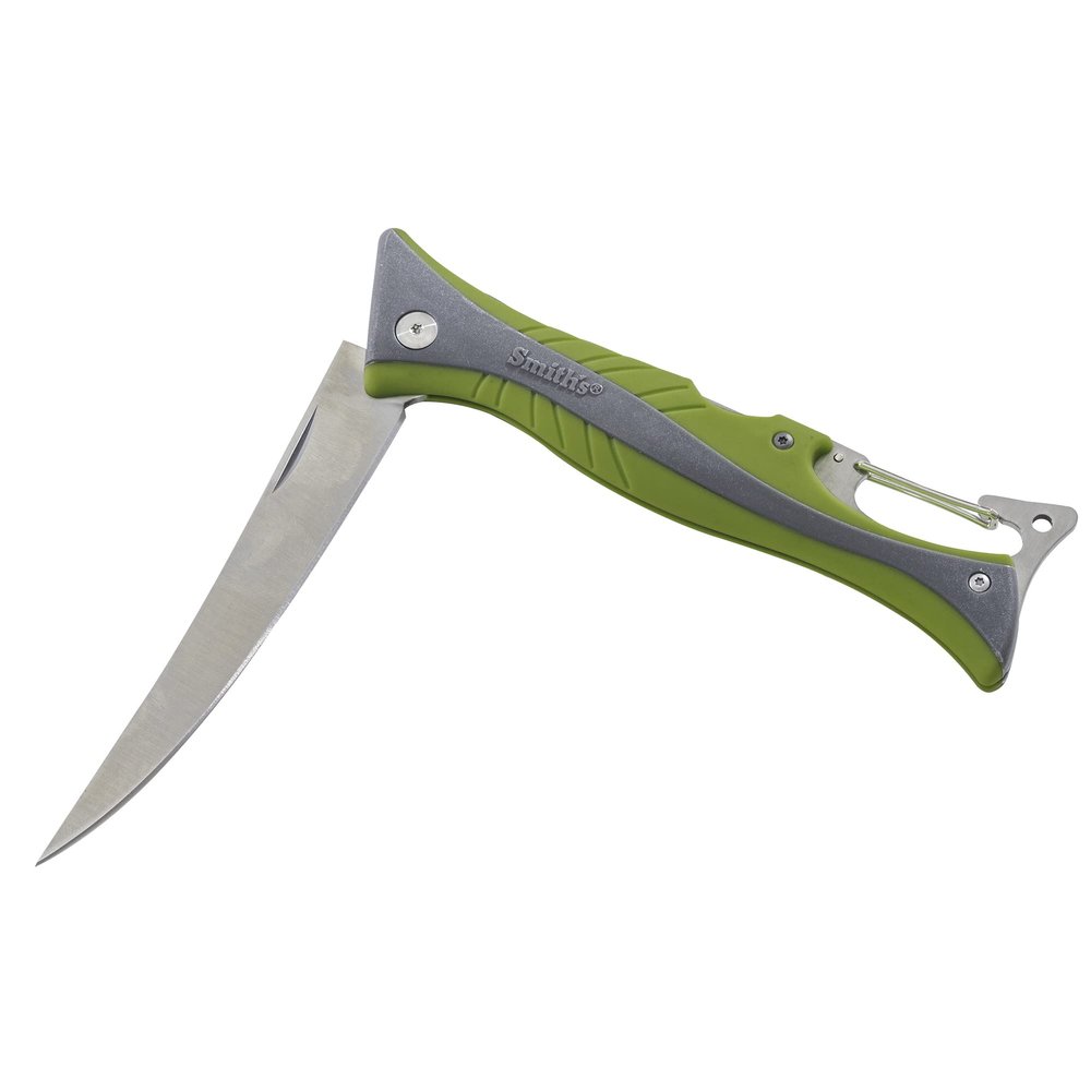 Smiths 51383 RegalRiver 4-Inch Folding Flex Fillet Knife Green Stainless Steel Locking Blade Pocket Knife Fisherman Accessory Carabiner Portable Fish Cleaning & Deboning