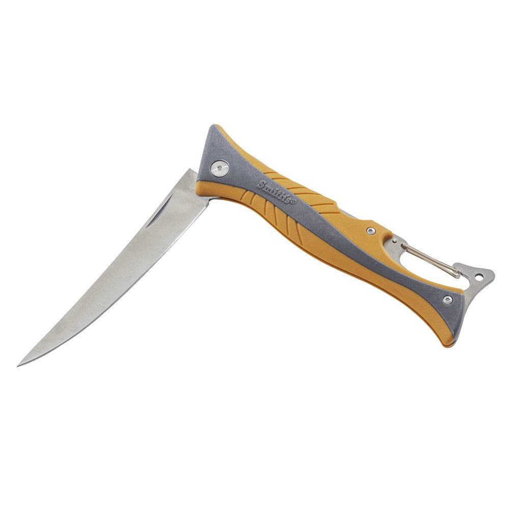 Smiths 51387 RegalRiver 4-Inch Folding Flex Fillet Knife Orange Stainless Steel Locking Blade Pocket Knife Fisherman Accessory Carabiner Portable Fish Cleaning & Deboning
