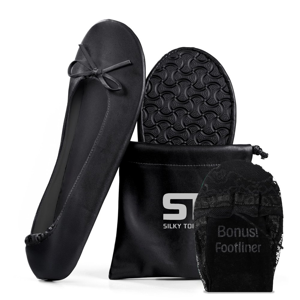 Silky Toes Foldable Flats for Women  Portable Ballet Shoes for Weddings, Parties, Events, Travel  Compact Purse Slippers (Medium, Black)