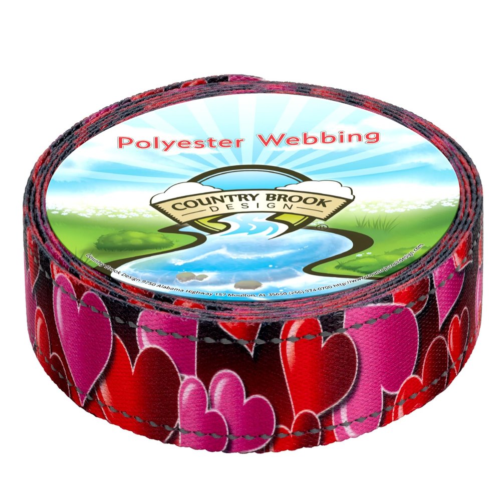 Country Brook Design - Romantic Hearts Reflective Polyester Webbing (1 Inch, 20 Yards)