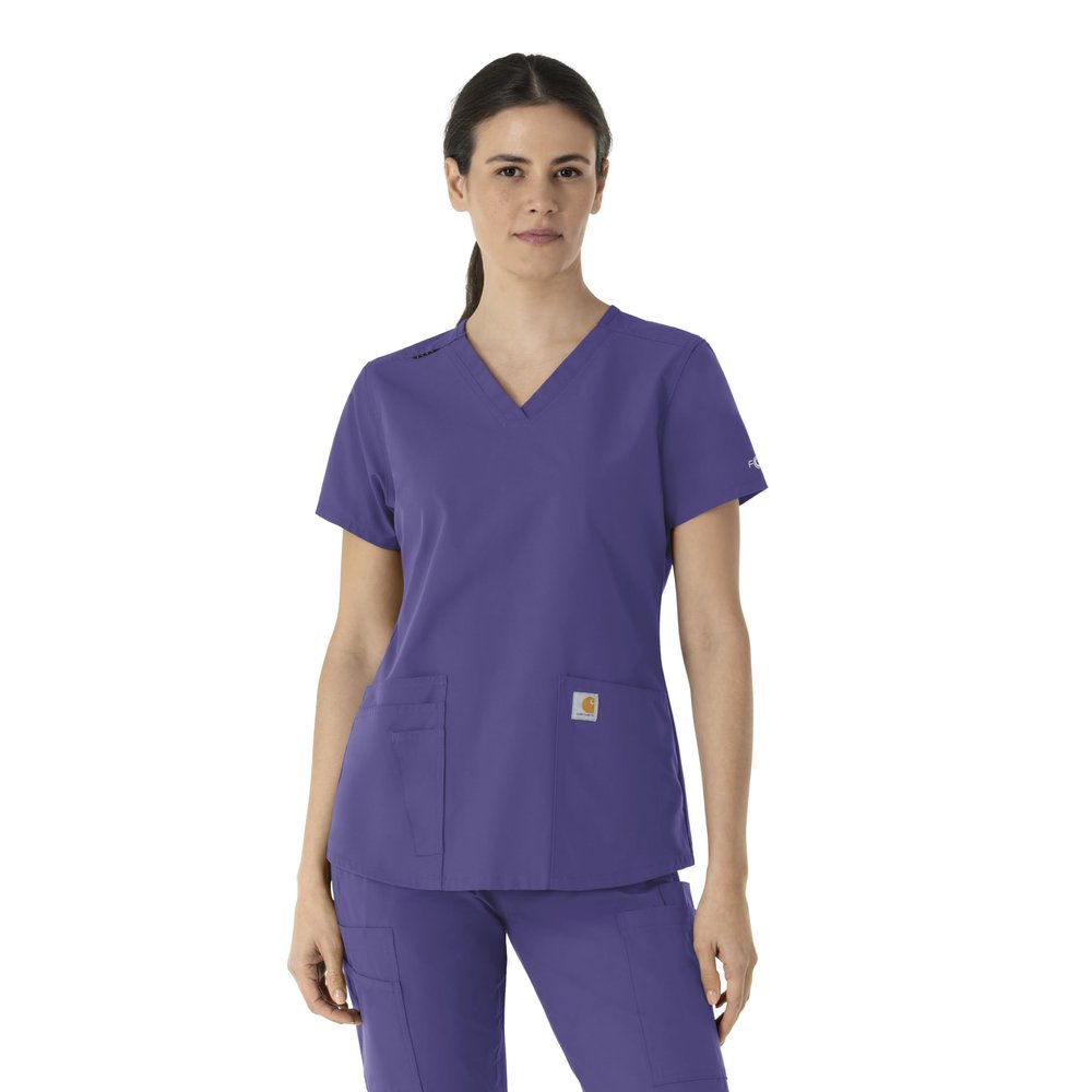 Carhartt Force Essentials Women's Modern Fit V-Neck Scrub Top - Grape, 3X