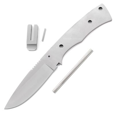 EZSMITH Full Tang Hunting Knife Kit - DIY Fixed Blade Knife Making Series - (Blade Blank, SS Guard & Pinstock Only) - (No Handles) - (USA Design) - (Gift Boxed) - (by KnifeKits)