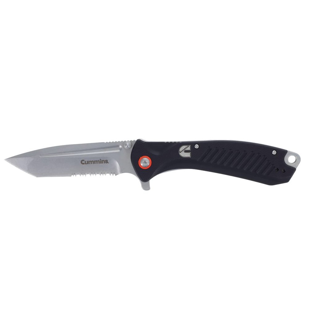 Cummins Serrated Edge Folding Pocket Knife 4-Inch Tanto Blade CMN4724 with Liner Lock Lightweight Utility Knife - Black