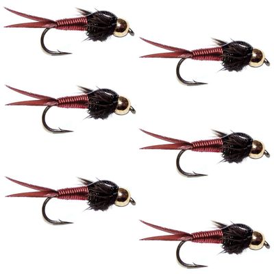 The Fly Fishing Place Tungsten Bead Head Red Copper John Nymph Fly Fishing Flies - Set of 6 Flies Hook Size 16