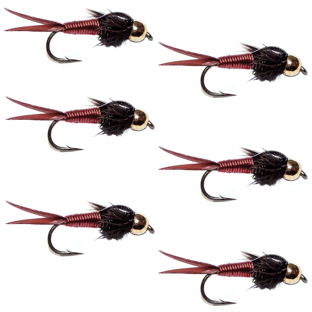 The Fly Fishing Place Tungsten Bead Head Red Copper John Nymph Fly Fishing Flies - Set of 6 Flies Hook Size 16