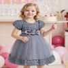 AGQT Infant Girls Sequin Tutu Dress Big Bow-Knot Princess Short Sleeve for Babies Lace Birthday Party Elegant Formal Dress Gray Size 6-12 Months view 3