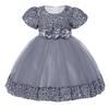 AGQT Infant Girls Sequin Tutu Dress Big Bow-Knot Princess Short Sleeve for Babies Lace Birthday Party Elegant Formal Dress Gray Size 6-12 Months view 4