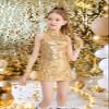 LOLANTA Girls Sequin Dance Dress Sparkle Hip Hop Jazz Dance Outfits Sleeveless Top Shorts (Golden, 6-7) view 3