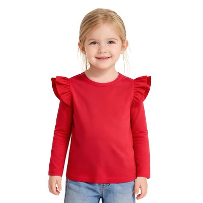 ZFZDRen 12M-14Y Toddler Baby Girls T Shirt Solid Color Blouse Ruffle Top Cotton Casual Tees Plain Shirt (18-24 Months, D047)
