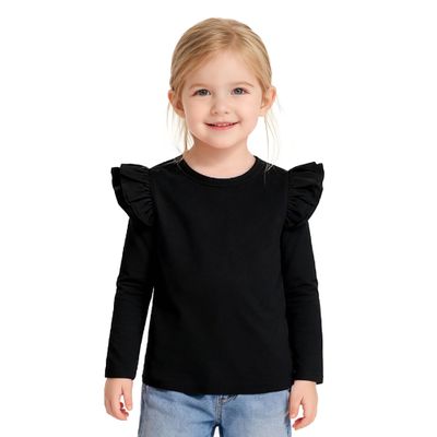 ZFZDRen 12M-14Y Toddler Baby Girls T Shirt Solid Color Blouse Ruffle Top Cotton Casual Tees Plain Shirt (18-24 Months, A047)