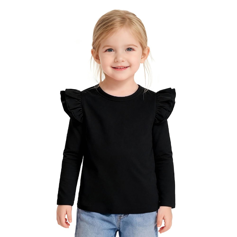 ZFZDRen 12M-14Y Toddler Baby Girls T Shirt Solid Color Blouse Ruffle Top Cotton Casual Tees Plain Shirt (18-24 Months, A047)