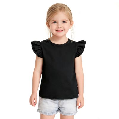 ZFZDRen 12M-7Y Toddler Baby Girls T Shirt Solid Color Blouse Ruffle Top Cotton Casual Tees Plain Shirt (18-24 Months, A048)