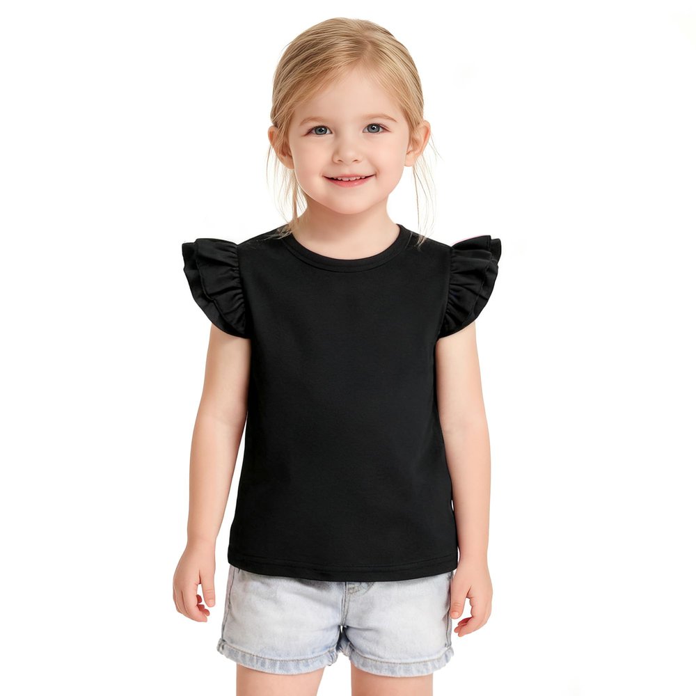ZFZDRen 12M-7Y Toddler Baby Girls T Shirt Solid Color Blouse Ruffle Top Cotton Casual Tees Plain Shirt (18-24 Months, A048)