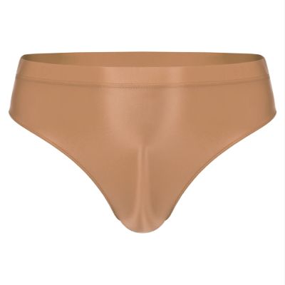 Agoky Men's Glossy Oil Briefs Seamless Triangle Panties Low Waist Elastic Underwear Underpants Coffee XX-Large