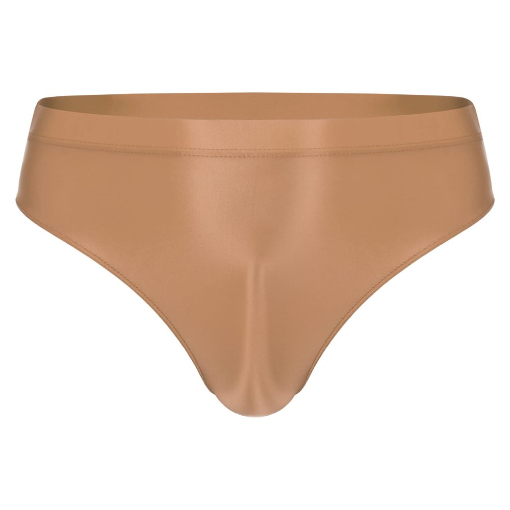 Agoky Men's Glossy Oil Briefs Seamless Triangle Panties Low Waist Elastic Underwear Underpants Coffee XX-Large