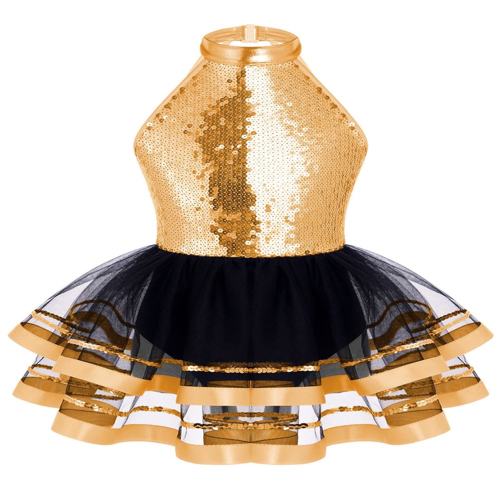 CHICTRY Kids Girls Shiny Sequined Ballet Tutu Dress Modern Jazz Latin Dance Costume Dancewear Champagne 6 Years