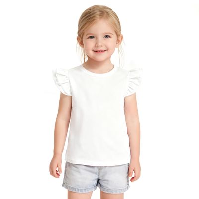 ZFZDRen 12M-7Y Toddler Baby Girls T Shirt Solid Color Blouse Ruffle Top Cotton Casual Tees Plain Shirt (18-24 Months, B048)