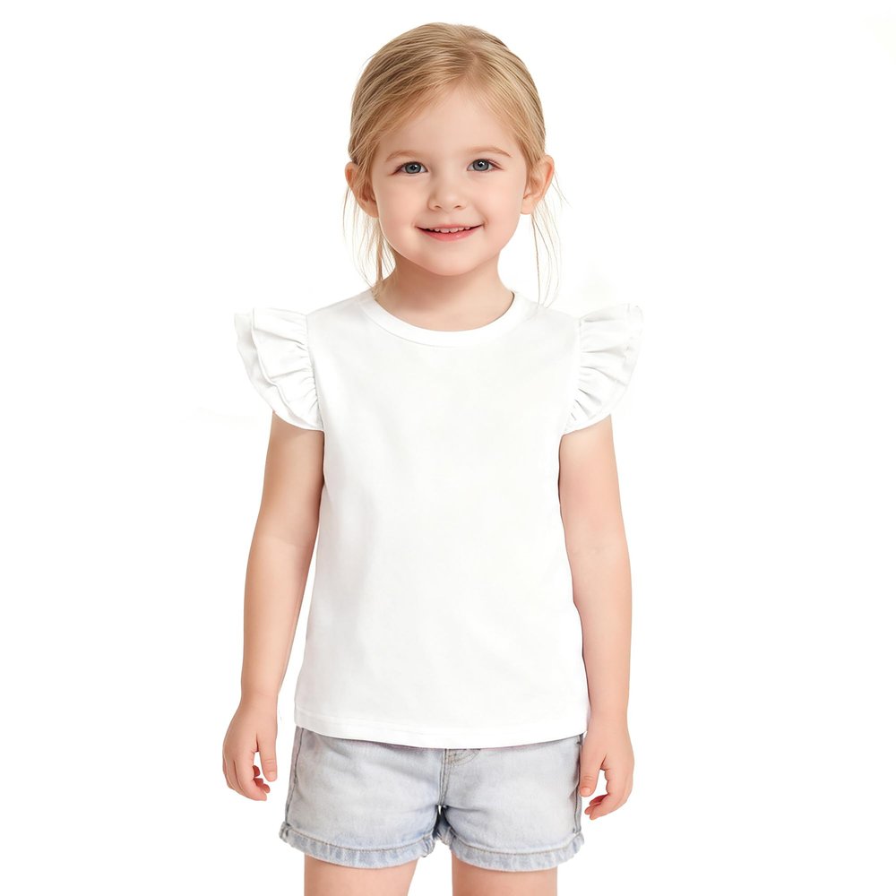 ZFZDRen 12M-7Y Toddler Baby Girls T Shirt Solid Color Blouse Ruffle Top Cotton Casual Tees Plain Shirt (18-24 Months, B048)
